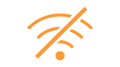 Orange ikon med wifi-staplar med en diagonal linje som går genom den